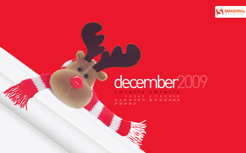 fond d'écran Noël renne écharpe rayée décembre 2009