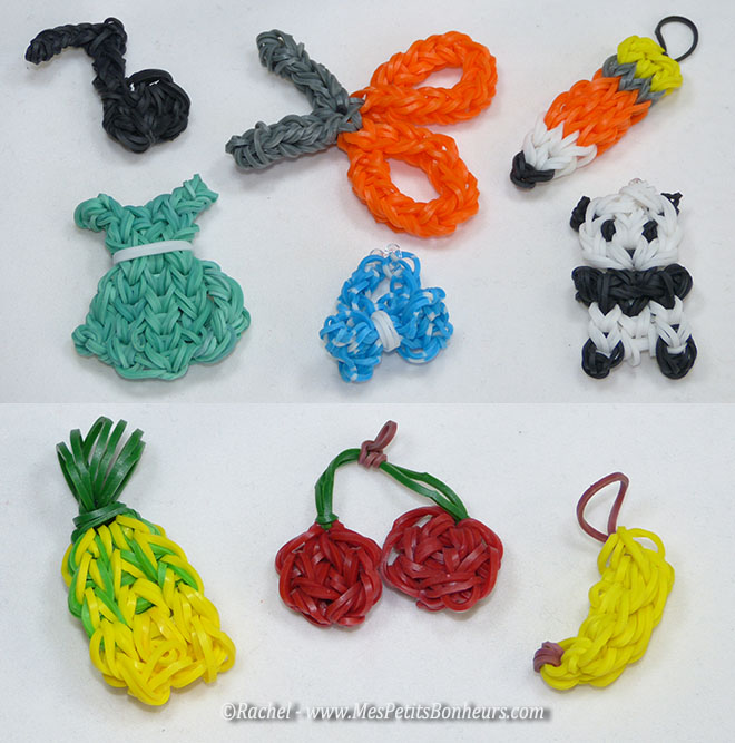 modeles en elastiques rainbow loom pour charms ou porte clés