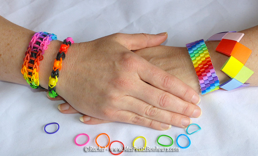 Bracelet en élastiques et perles, sans support Rainbow Loom ni crochet
