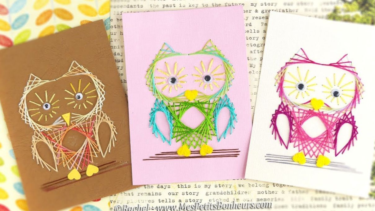 Carte A Broder Chouette En Fils Tendus Gabarit Et Tuto Carte A Broder Chouette En Fils Tendus Gabarit Et Tuto
