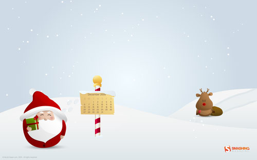 fond d'écran Noël neige et pere noel boule décembre 2009